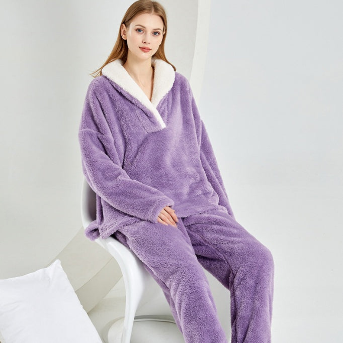 Pyjama en flanelle épaissi – Confort et chaleur pour la maison Violet