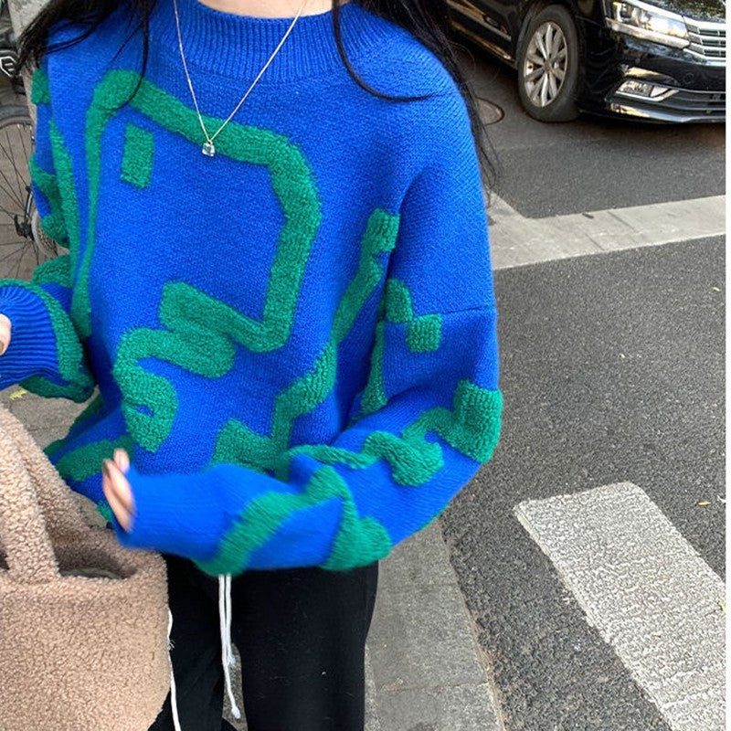 Pull épais à motif dessin animé pour Votre Hiver Bleu Taille unique