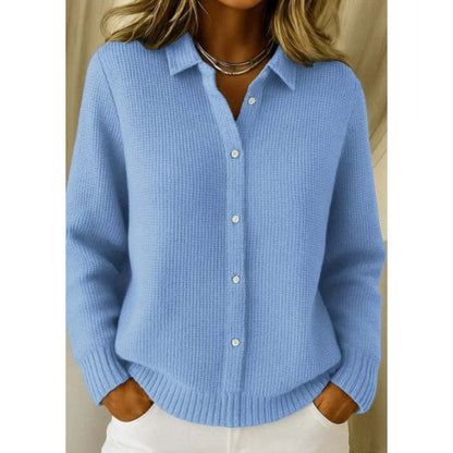 Pull boutonné texturé à col classique pour femme – style élégant et confortable