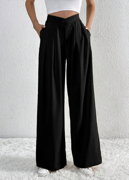 Pantalon large plissé femme été Black
