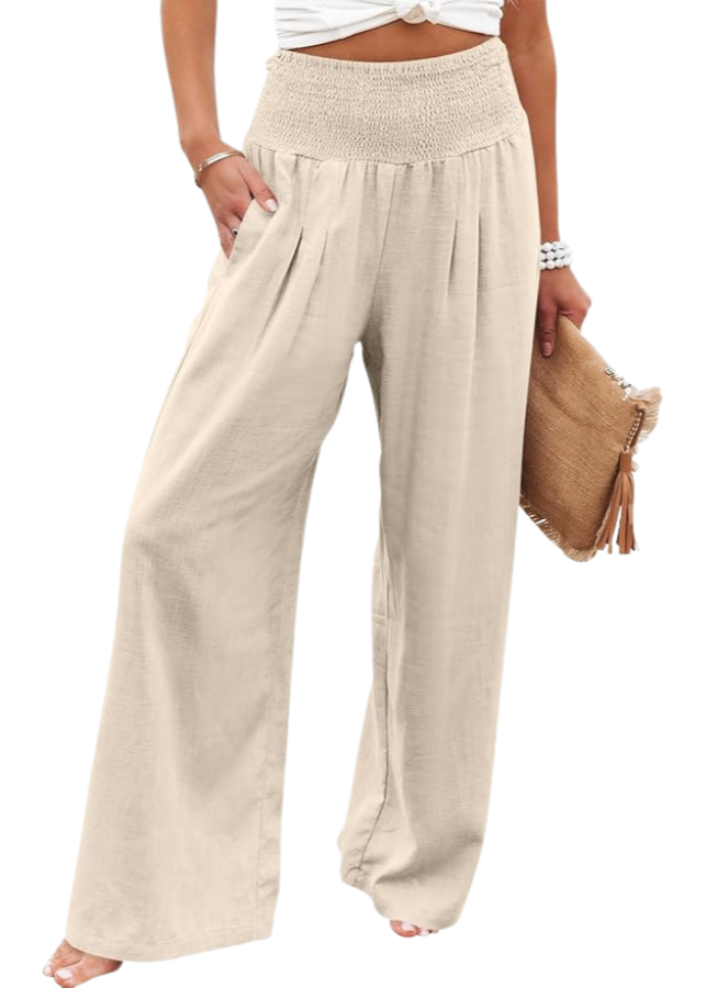 Pantalon Large Taille Haute Femme Abricot