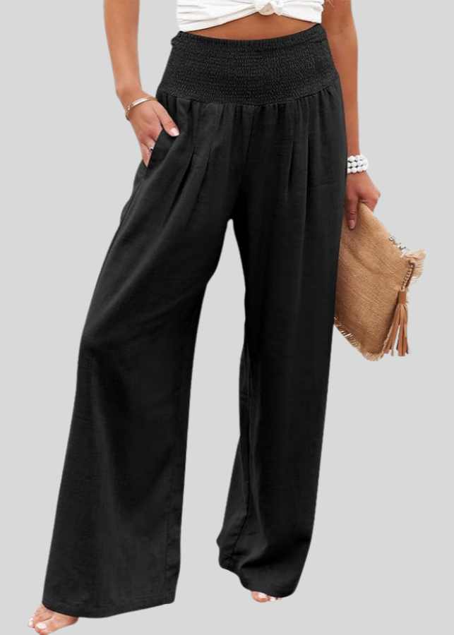 Pantalon Large Taille Haute Femme Noir