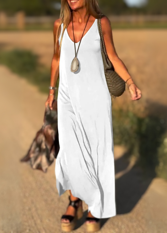 Robe Tendance V-neck Raffinée Blanc