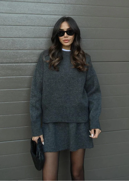 Ensemble pull et jupe élégante femme Gris foncé