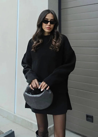 Ensemble pull et jupe élégante femme Noir