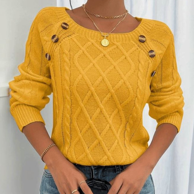 Léna Douceur Élégante - Pull Tricot à Col Carré Jaune