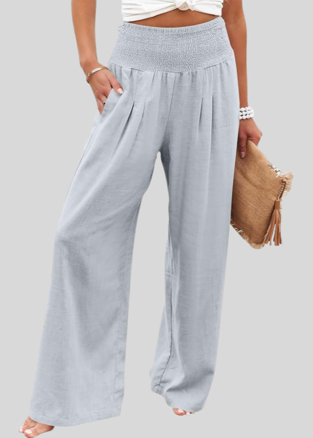 Pantalon Large Taille Haute Femme Bleu clair