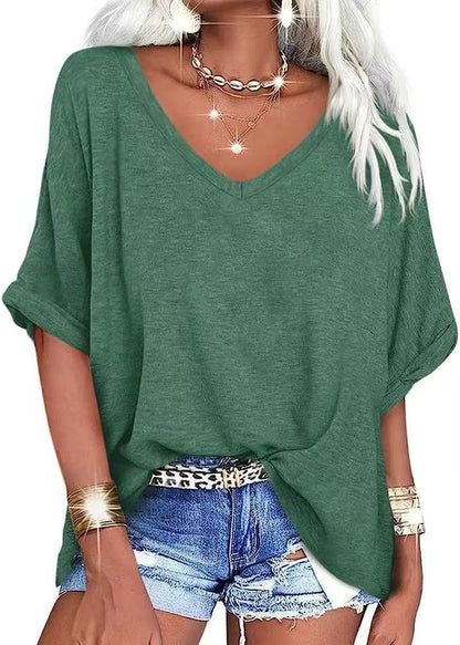 T-shirt Col V Été Décontracté