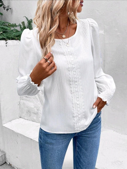 Haut Slim à Col Rond avec Finition Dentelle Blanc