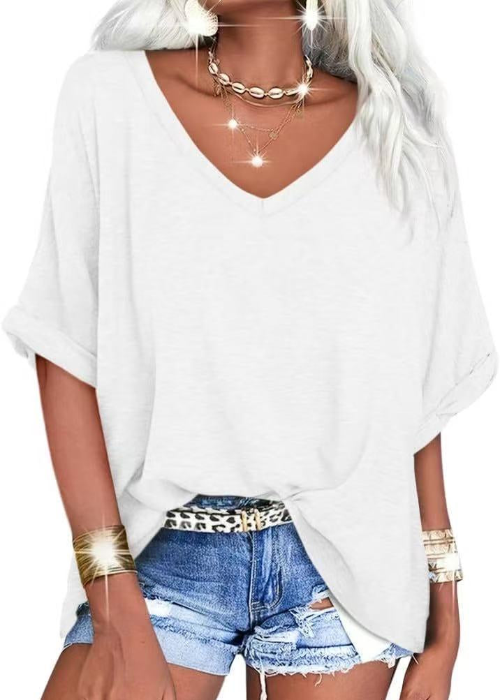 T-shirt Col V Été Décontracté