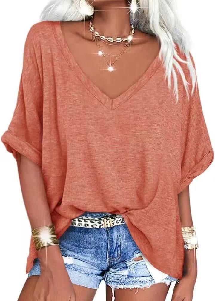 T-shirt Col V Été Décontracté