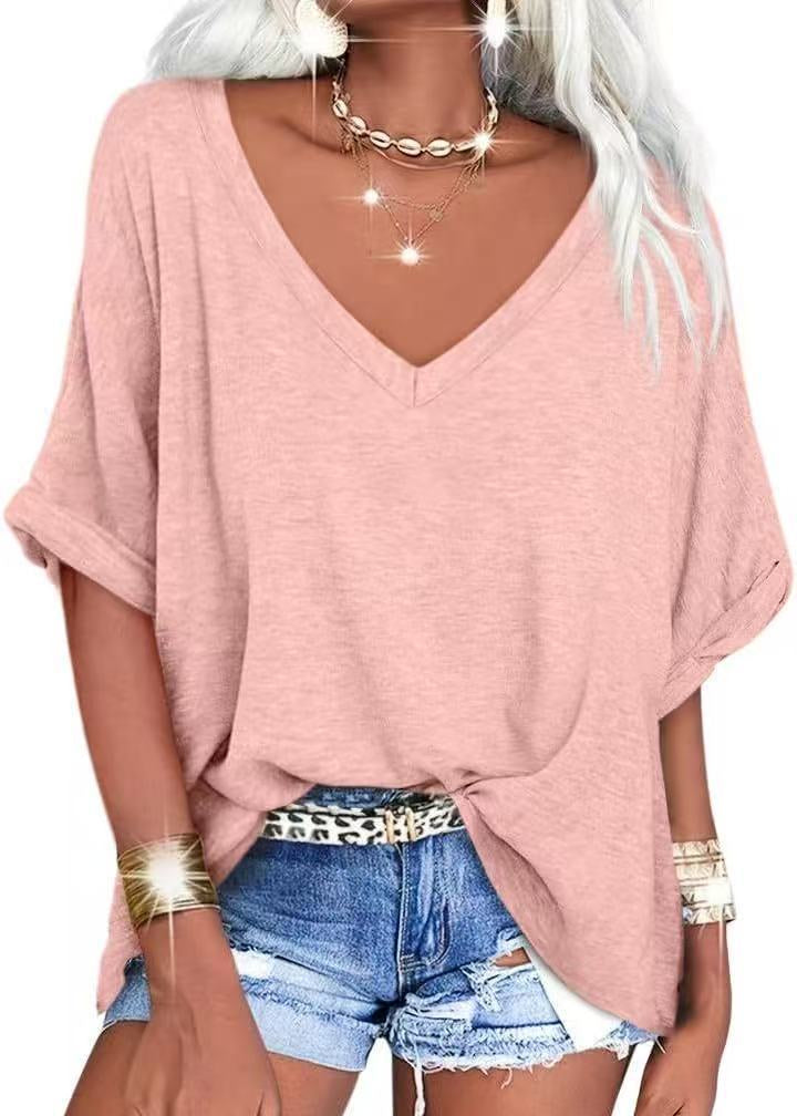 T-shirt Col V Été Décontracté