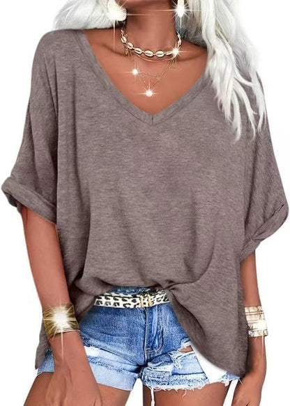 T-shirt Col V Été Décontracté