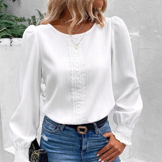 Haut Slim à Col Rond avec Finition Dentelle