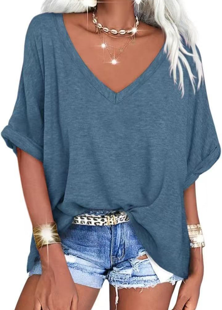 T-shirt Col V Été Décontracté