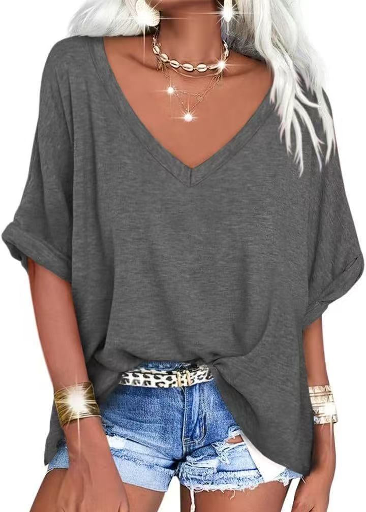 T-shirt Col V Été Décontracté