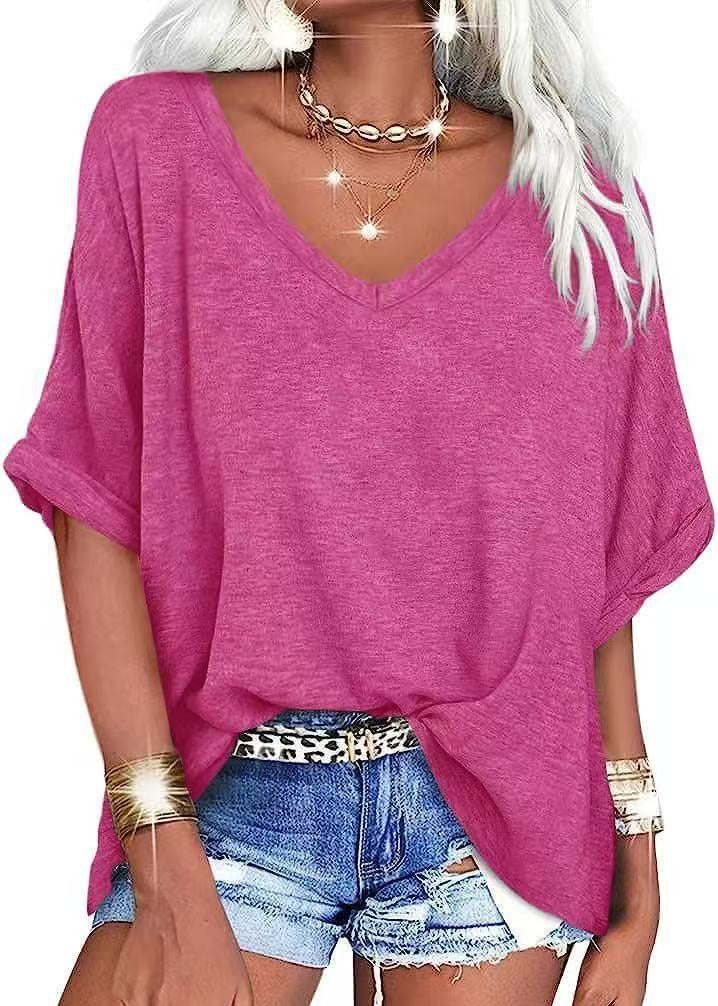 T-shirt Col V Été Décontracté