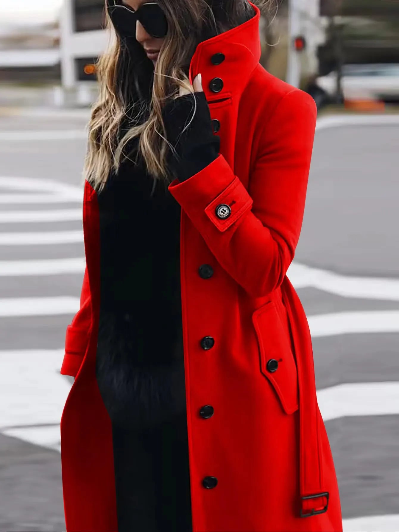 Manteau d'Hiver Femme à Col Rétro – Élégance et Chaleur Rouge