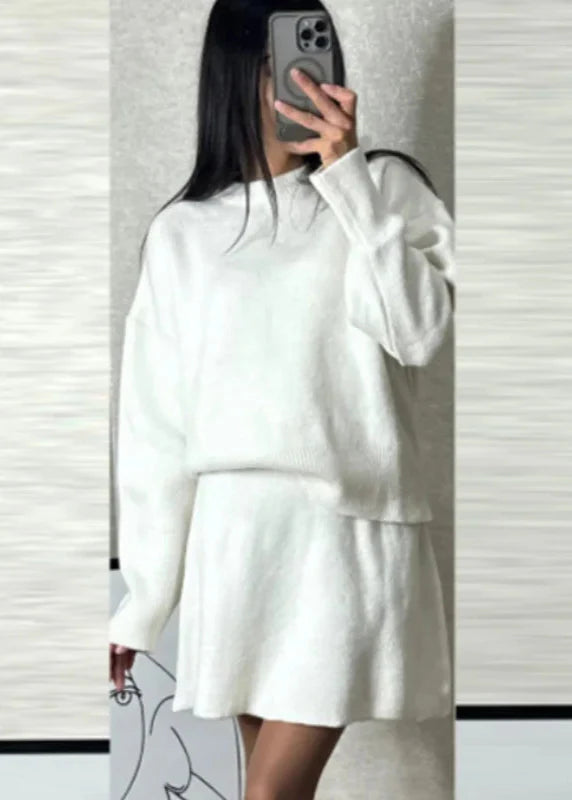 Ensemble pull et jupe élégante femme Blanc