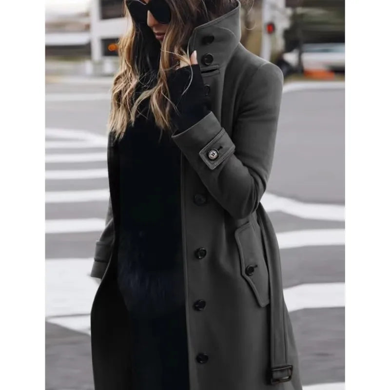 Manteau d'Hiver Femme à Col Rétro – Élégance et Chaleur Gris Foncé