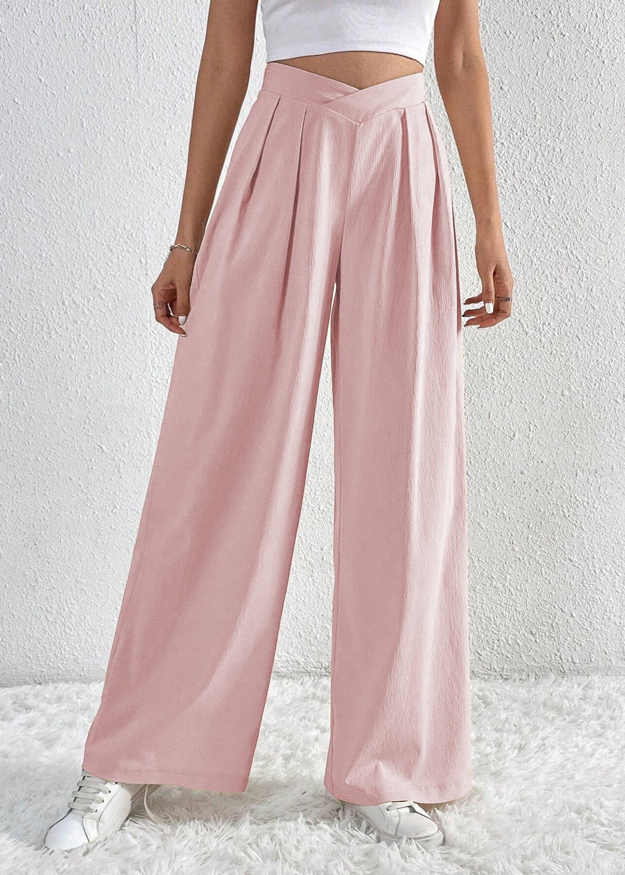 Pantalon large plissé femme été Pink