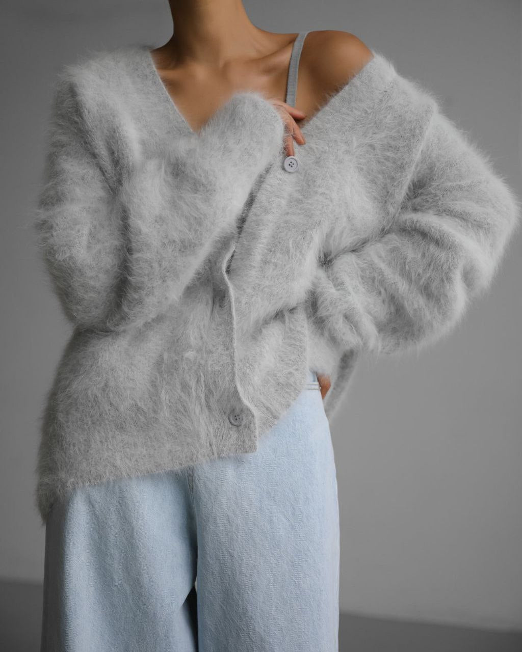 Cardigan couture en cachemire Gris clair