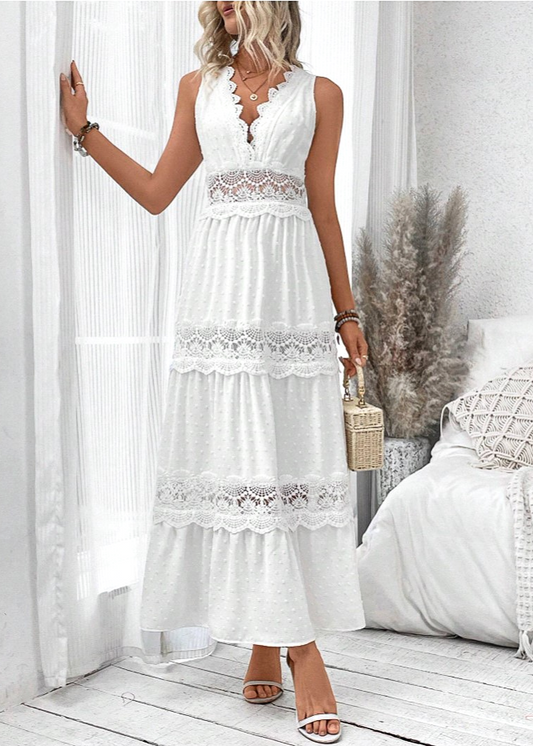 Robe Longue Blanche Dentelle Chic Blanc