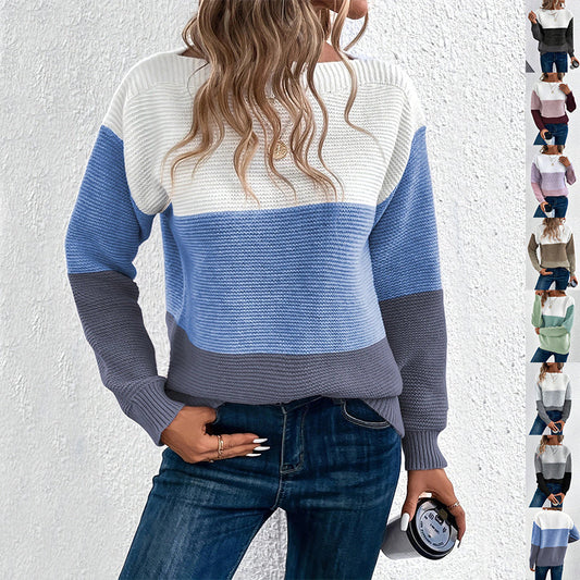 Pull Tricoté à Col Rond avec Détails en Tricot pour Femme