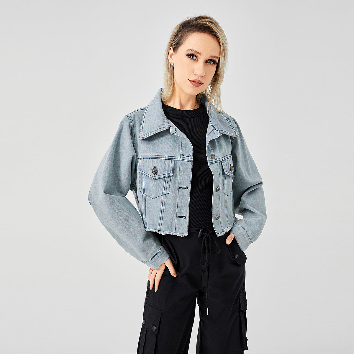 Veste Jean Vintage Effilée Bleu clair