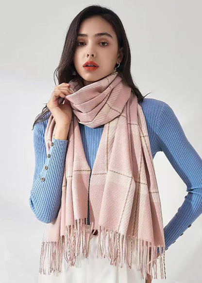 Écharpe plaid chaude hiver femme Rose Taille unique