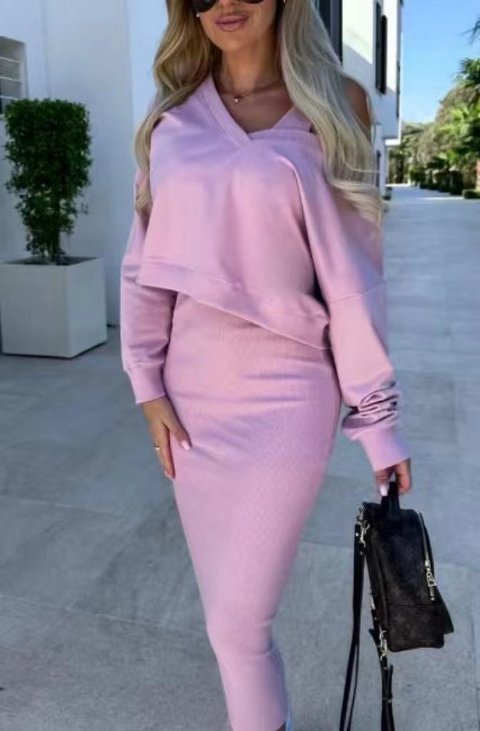 Robe Sans Manches et Pull Col V Mode 2025 Rose