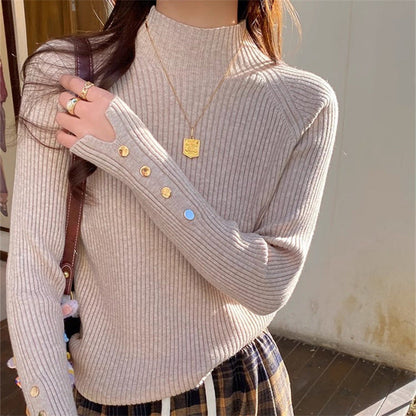 Pull Aroura Élégante et semi-col montant tendance Chameau Taille unique