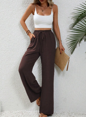 Pantalon Large Décontracté avec Cordon et Poches