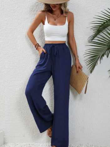 Pantalon Large Décontracté avec Cordon et Poches