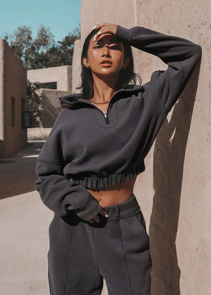 Ensemble Décontracté Femme – Sweat Col Montant & Pantalon Large Gris