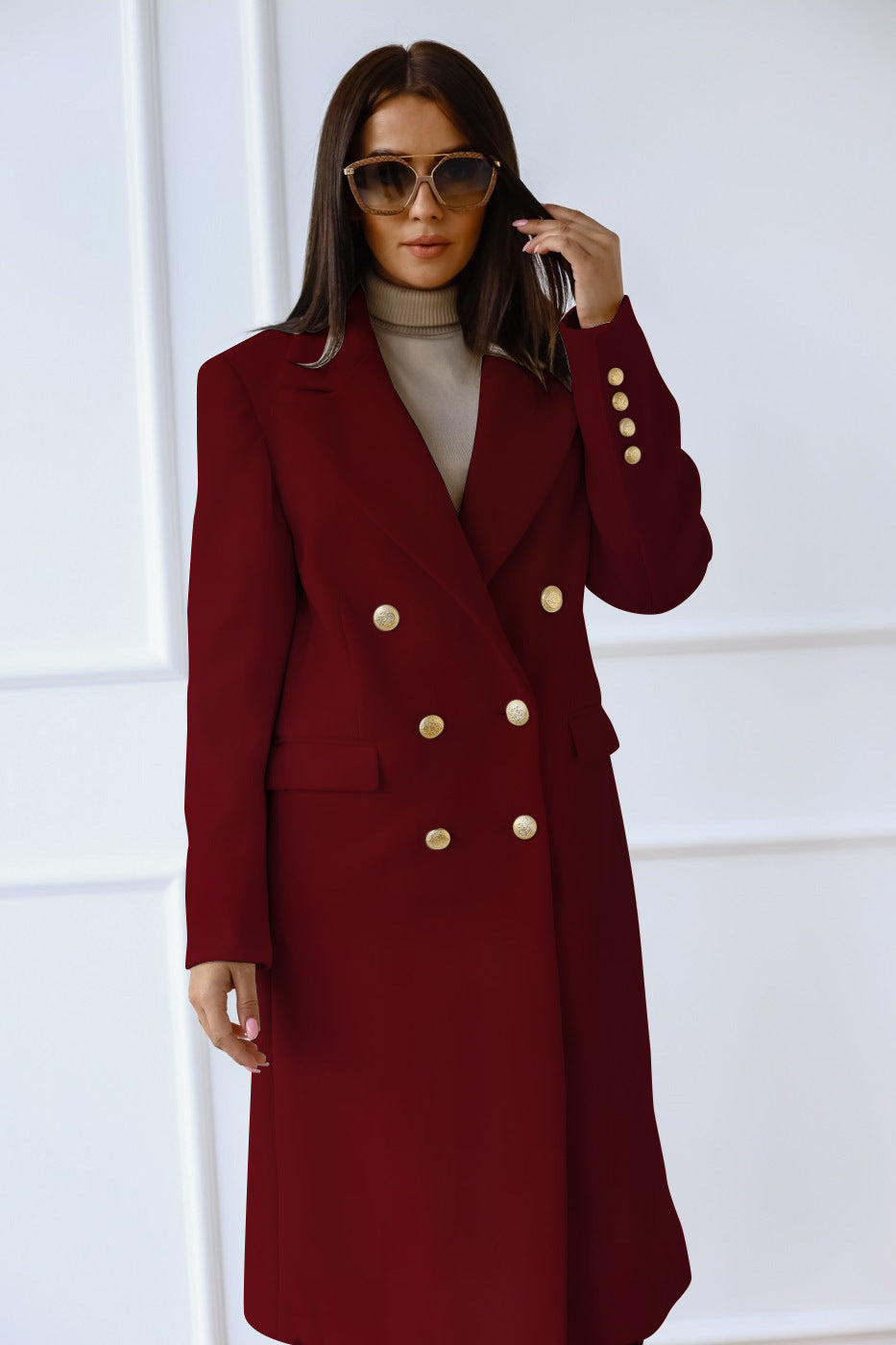 Veste Longue Classique et Modernité Rouge foncé