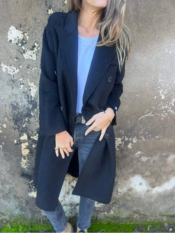 Veste mi-longue femme double boutonnage chic