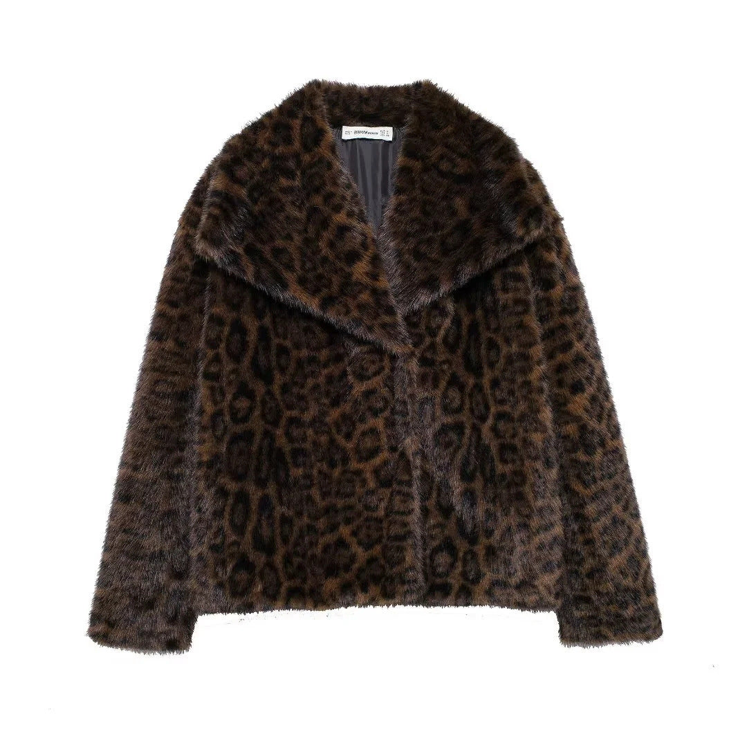 Veste duveteuse en fausse fourrure pour femme Imprimé léopard profond