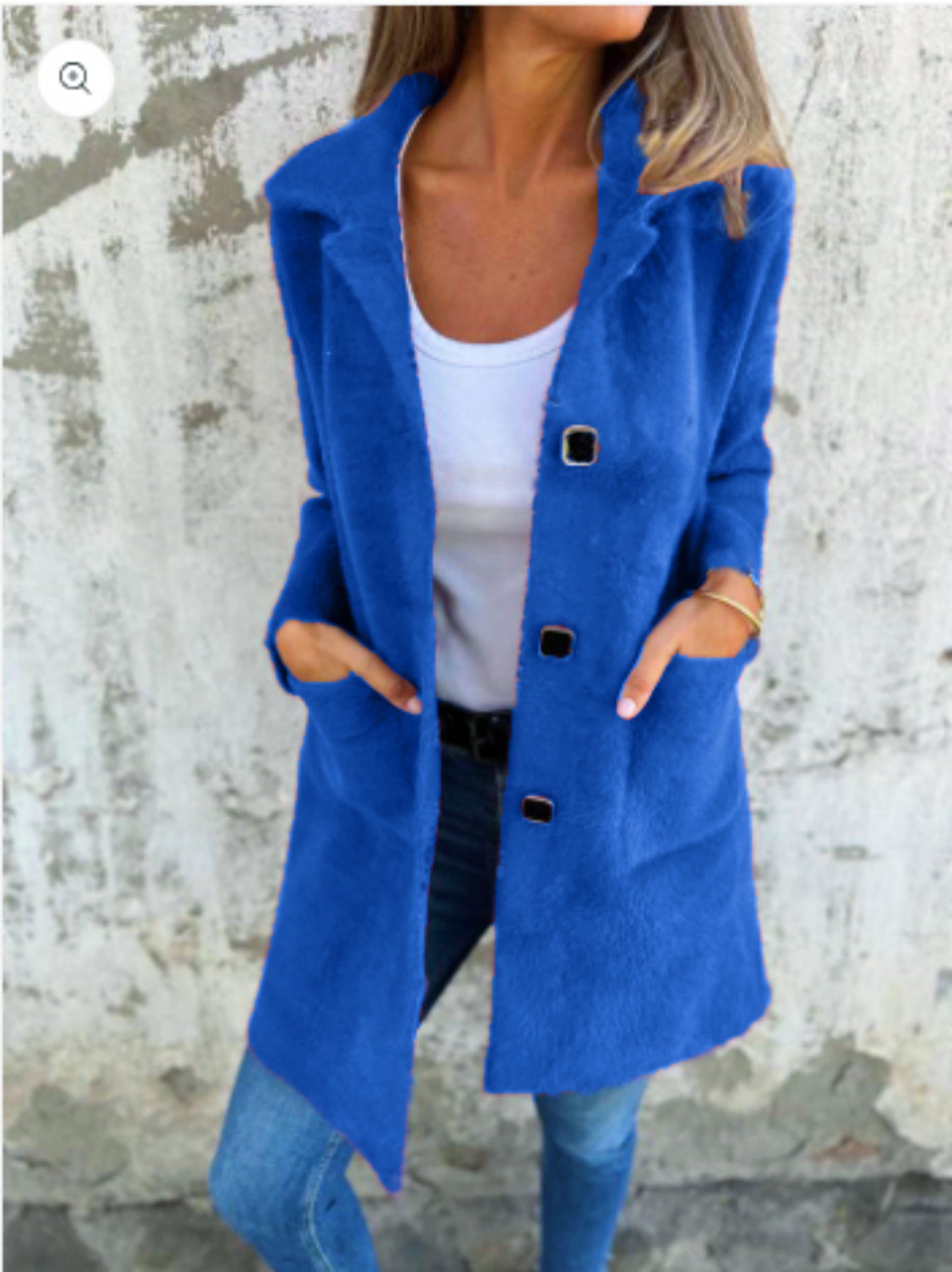 Manteau mi-long à col polo boutonné Bleu