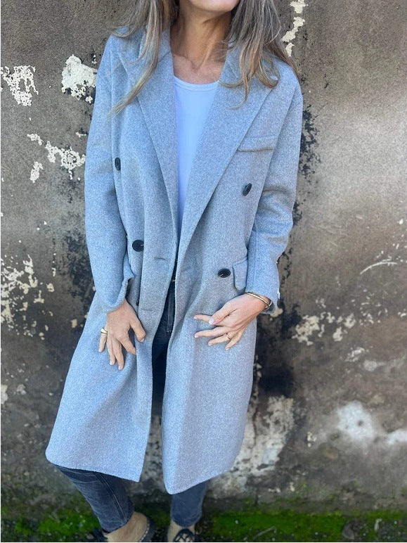 Veste mi-longue femme double boutonnage chic