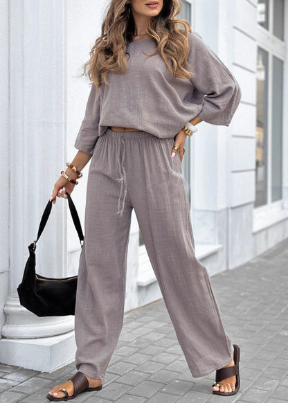 Ensemble casual coton lin femme Gris