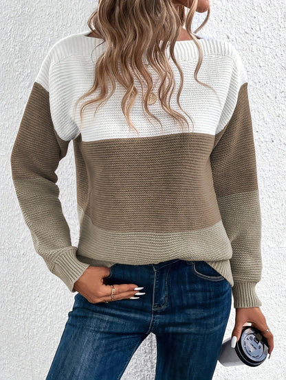 Pull Tricoté à Col Rond avec Détails en Tricot pour Femme