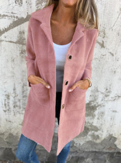 Manteau mi-long à col polo boutonné Rose