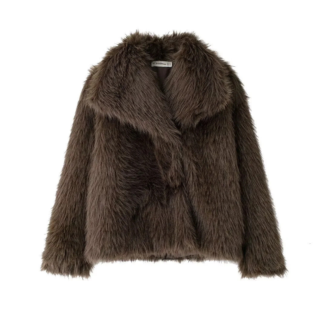 Veste duveteuse en fausse fourrure pour femme Brun foncé