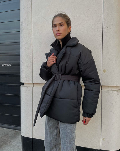 Manteau ceinturé femme – Élégance hivernale ! Noir