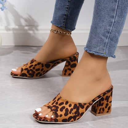 Mules à Talon Carré Léopard