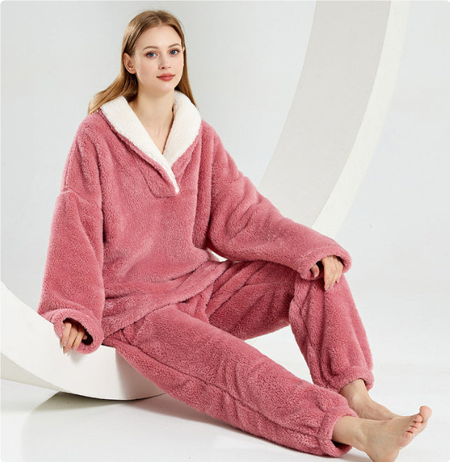 Pyjama en flanelle épaissi – Confort et chaleur pour la maison Rose