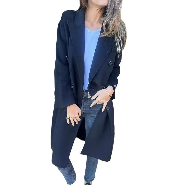 Veste mi-longue femme double boutonnage chic