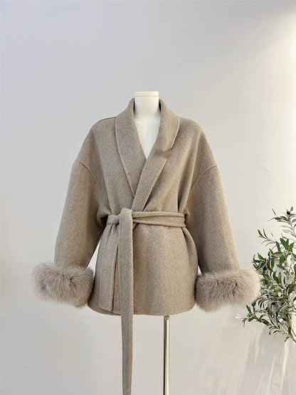 Manteau Adèle Élégance Double Face Oatmeal Color