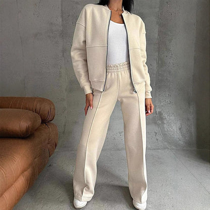 Ensemble FOLA, Veste Zippée et Pantalon Large Blanc cassé